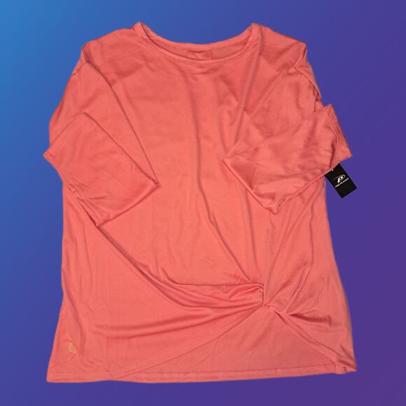 Ladies Large Long Sleeve Orange Peach Athletic Shirt with Knot Waist Detail - Picture 1 of 7